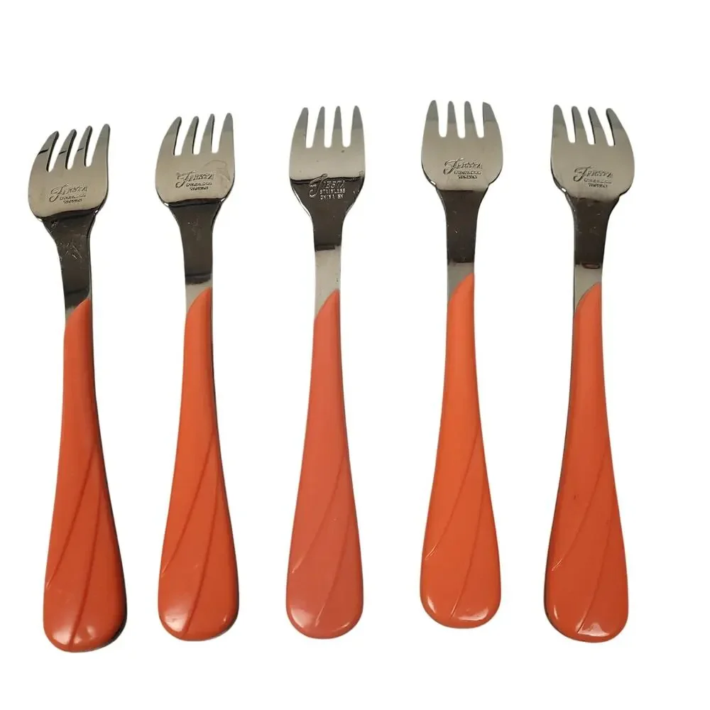 Vintage 90s Fiesta Swirl Flatware Silverware 19 Piece Set Stainless Orange